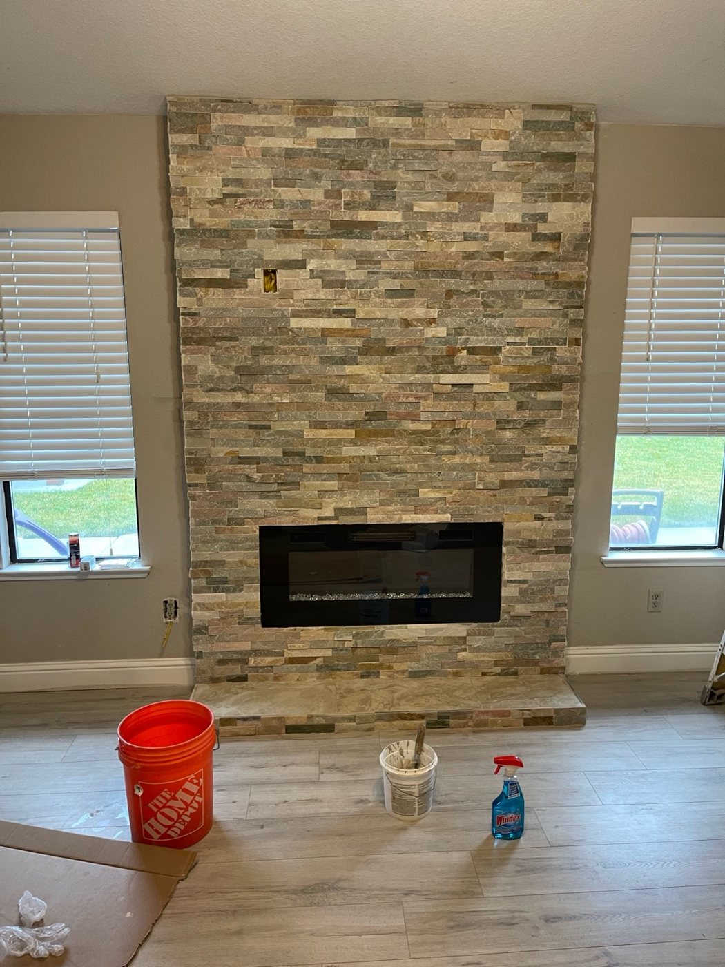 Stone fireplace finish project